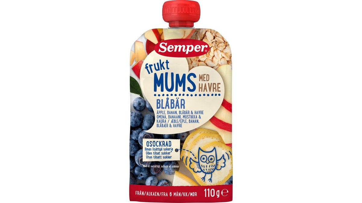 Semper Havremums Mustikka & kaura 6kk hedelmäsose 110g