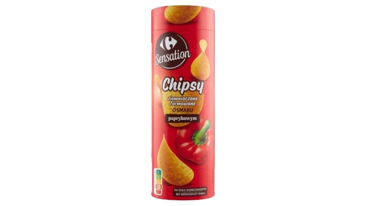 Carefour Sensation Chipsy ziemniaczane tuba o smaku paprykowym 100 g