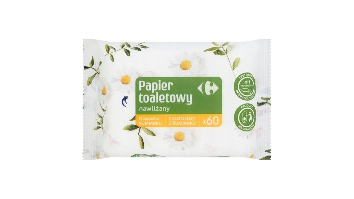 Carrfour Papier toaletowy nawilżany rumiankowy 60 sztuk