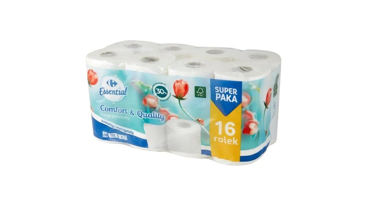 Carrefour Essential Papier toaletowy 3 warstwowy 16 rolek