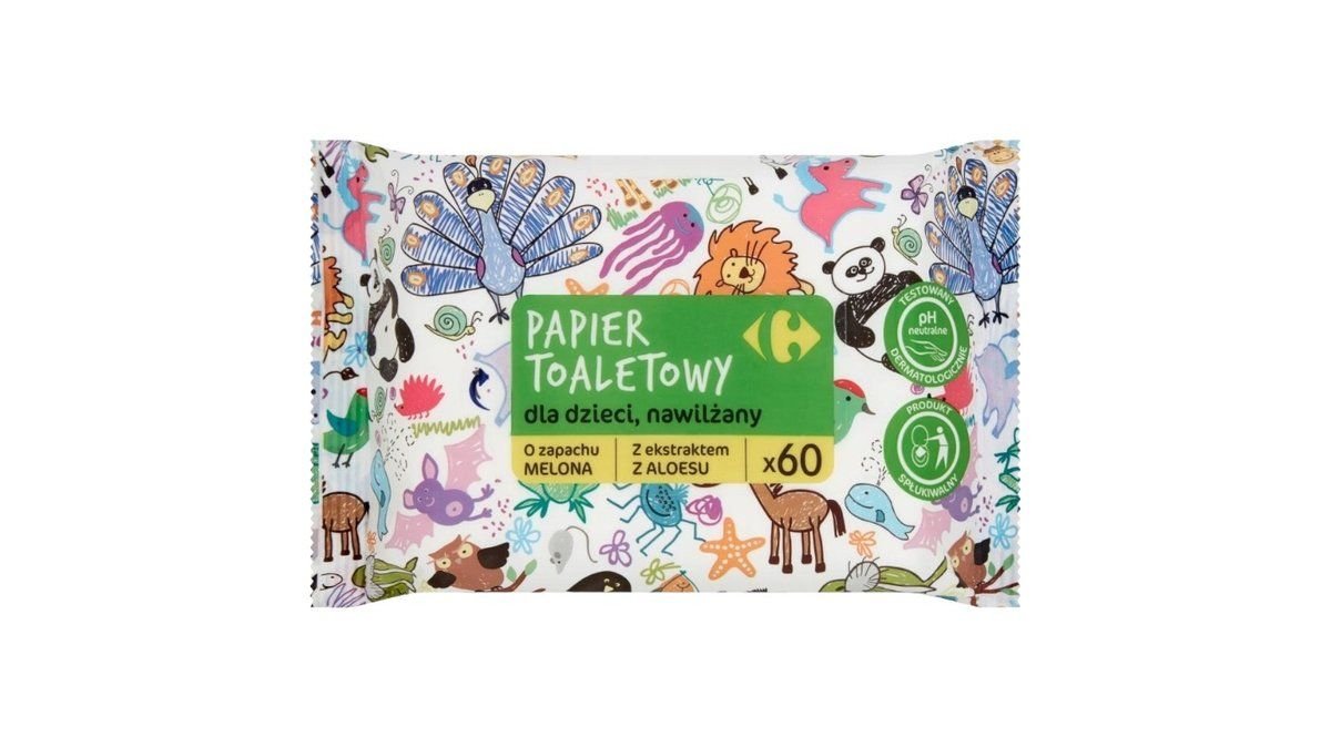Carrefour Papier toaletowy dla dzieci nawilżany 60 sztuk