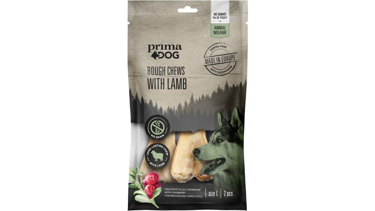 Primadog Tuggben Lamm & Tranbär L, 2-pack