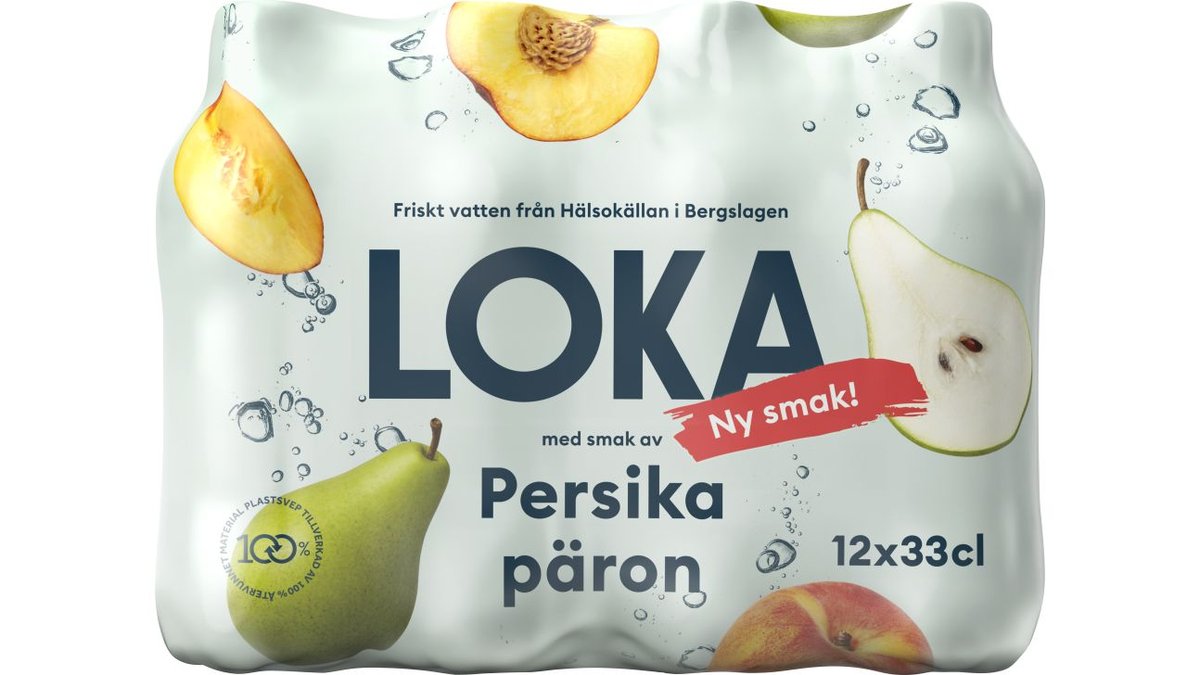 Loka Kolsyrat Vatten Persika Päron, 12x33 cl