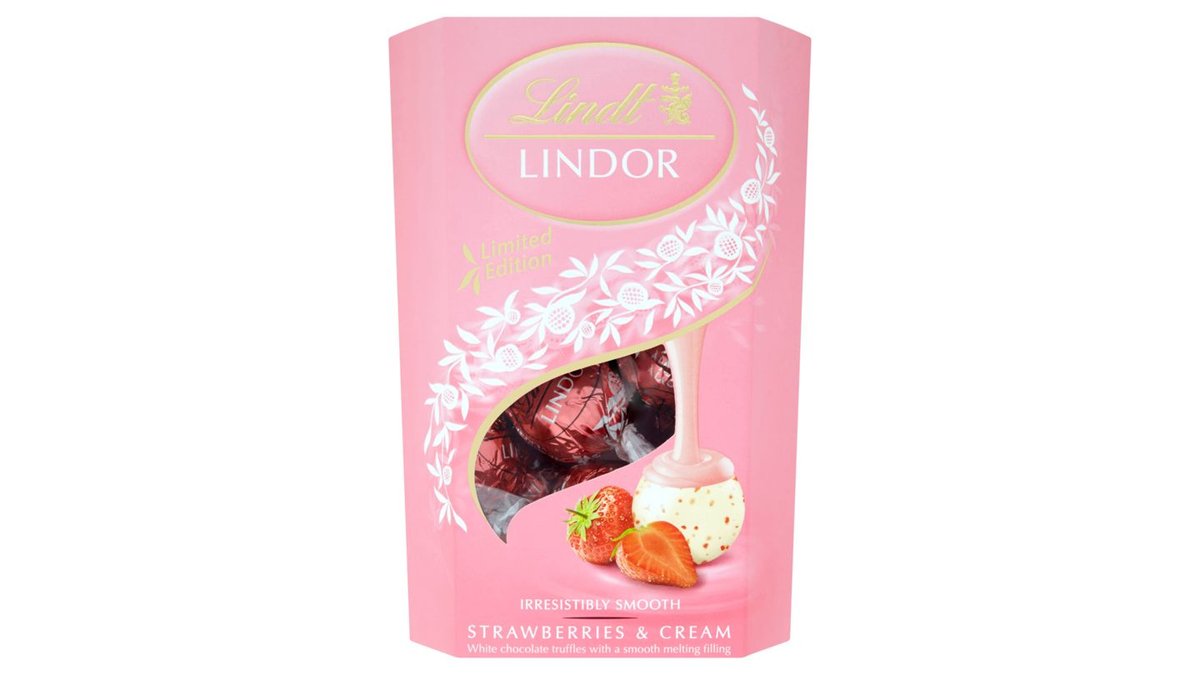 Lindt Lindor Bílá čokoláda s kousky jahod a smetanou s jemnou krémovou náplní 200g