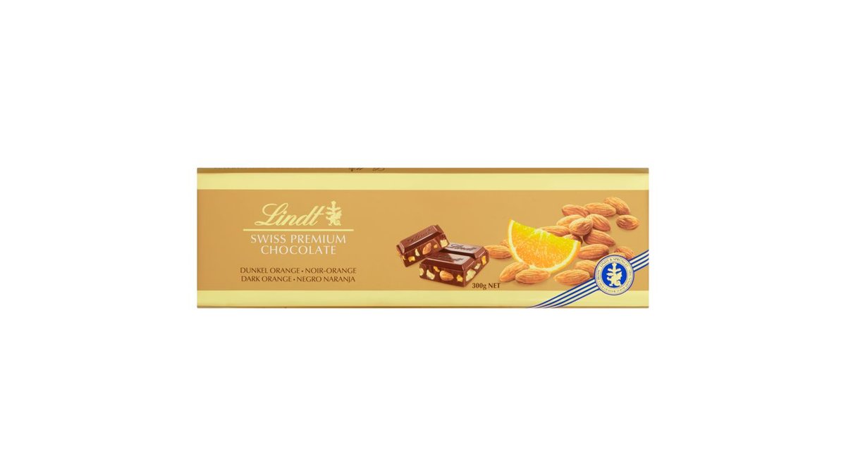 Lindt Swiss Premium Hořká čokoláda s pomerančem a mandlemi 300g