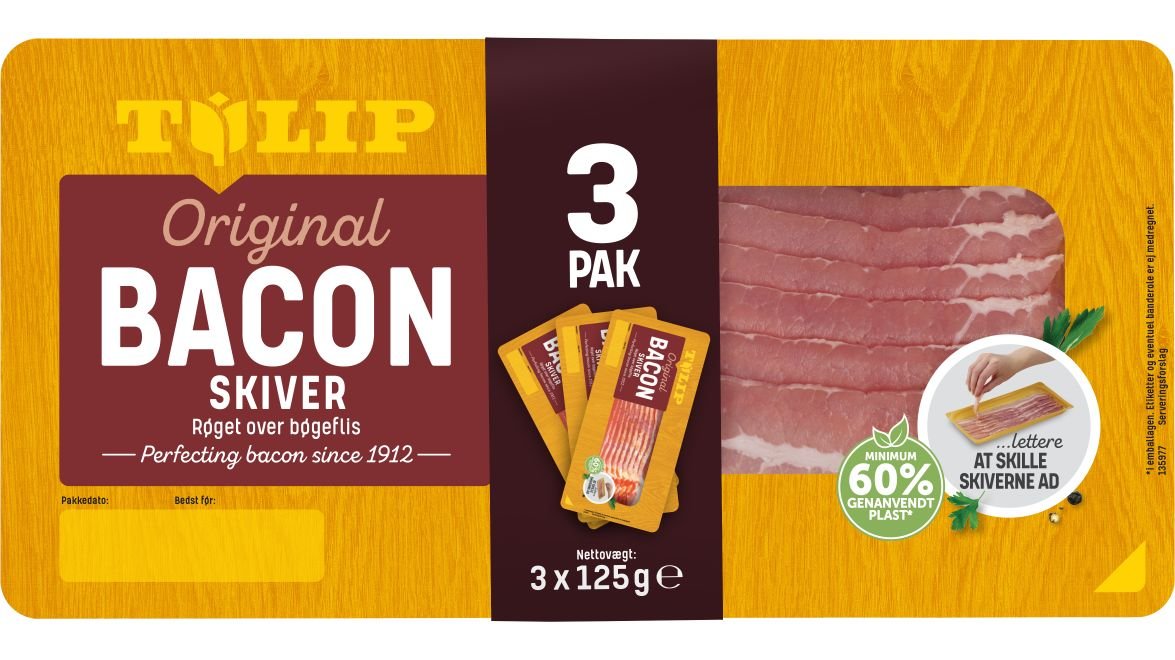 Bacon i skiver 3x125g, Tulip