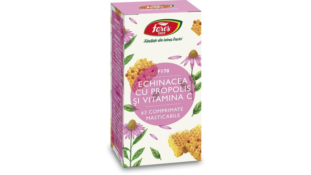 Echinacea Cu Propolis & Vitamina C 63 Comprimate Masticabile Fares ...