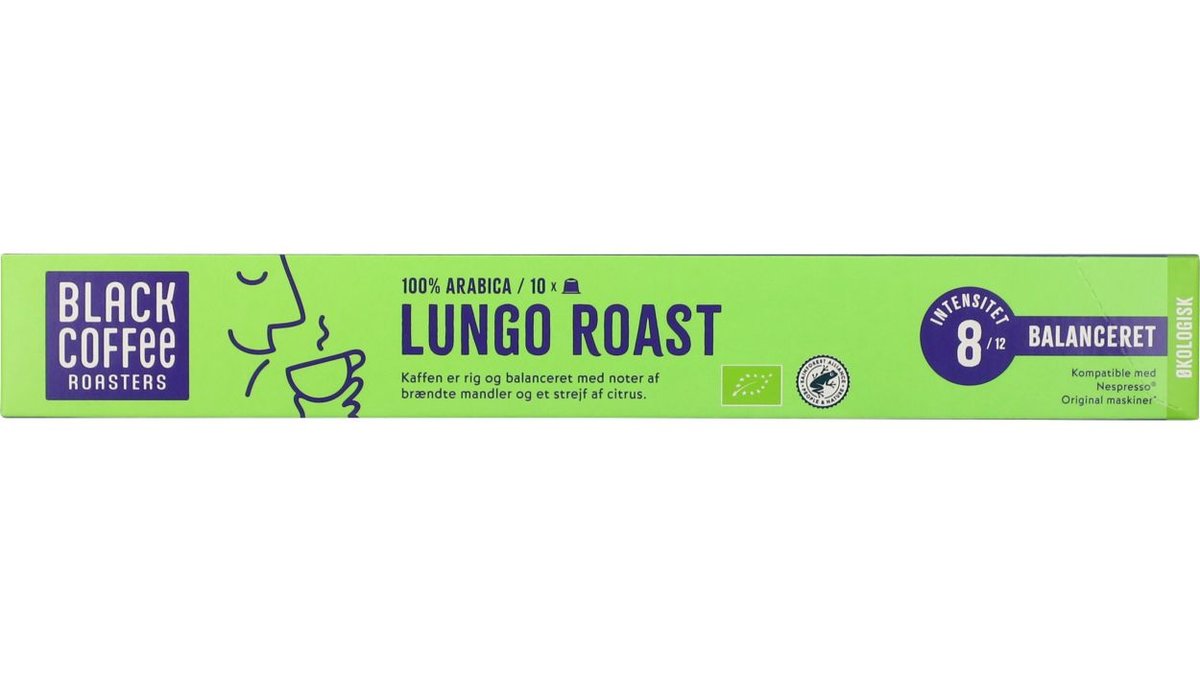 Kaffekapsler Lungo Roast øko. Black Coffee Roasters