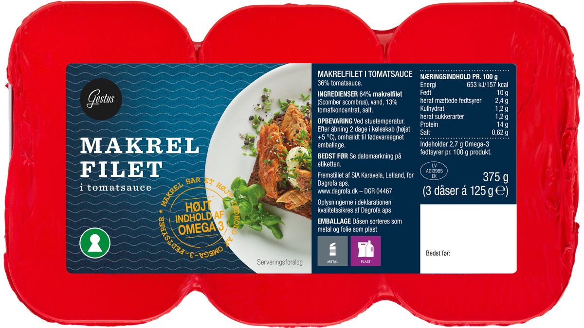 Gestus Makrel i tomat 3-pak 375 g