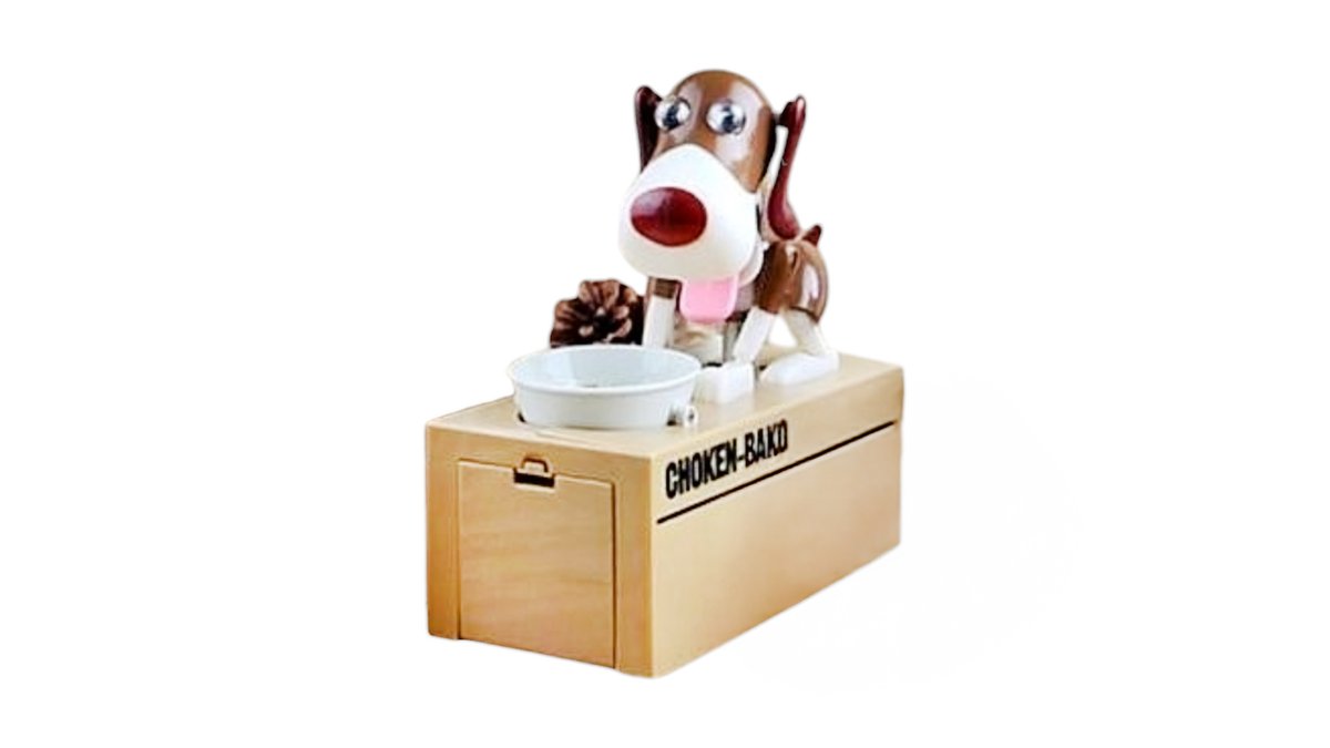 Puppy eating coins PIGGY BANK BLACK