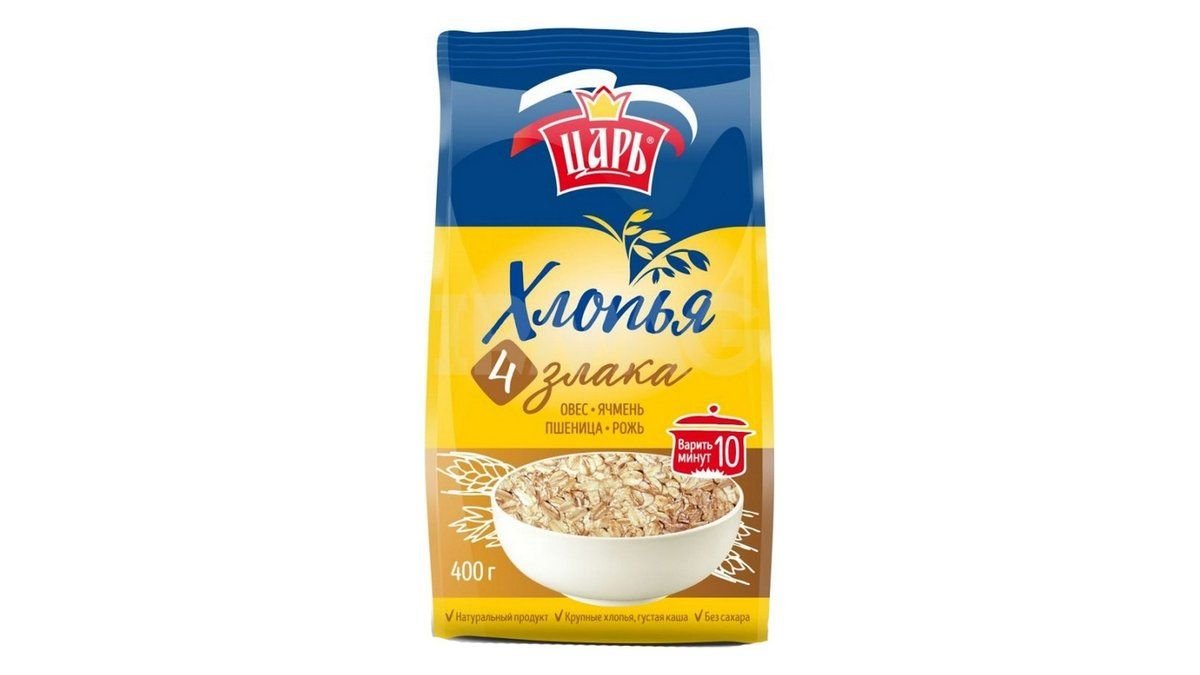 Царь-каша, хлопья царь-каша 400 гр., 4 злака, шт.