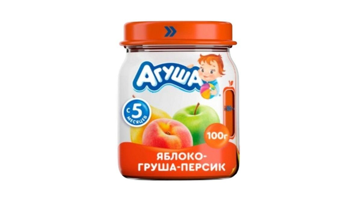 Агуша, пюре агуша 100 гр., яблоко/ груша/персик, шт.