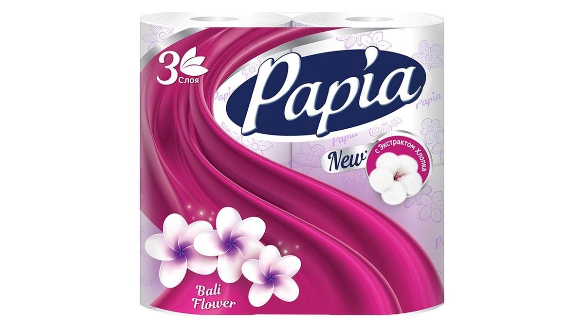 Туалетная бумага Papia Flower 3 слоя 4 рулона
