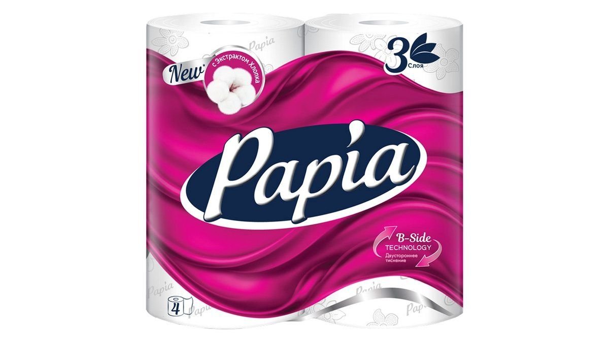 Туалетная бумага Papia Белая 3 слоя 4 рулона
