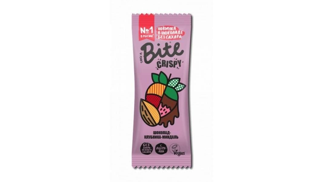 Батончик Bite crispy миндаль клубника в темном шоколаде 45г