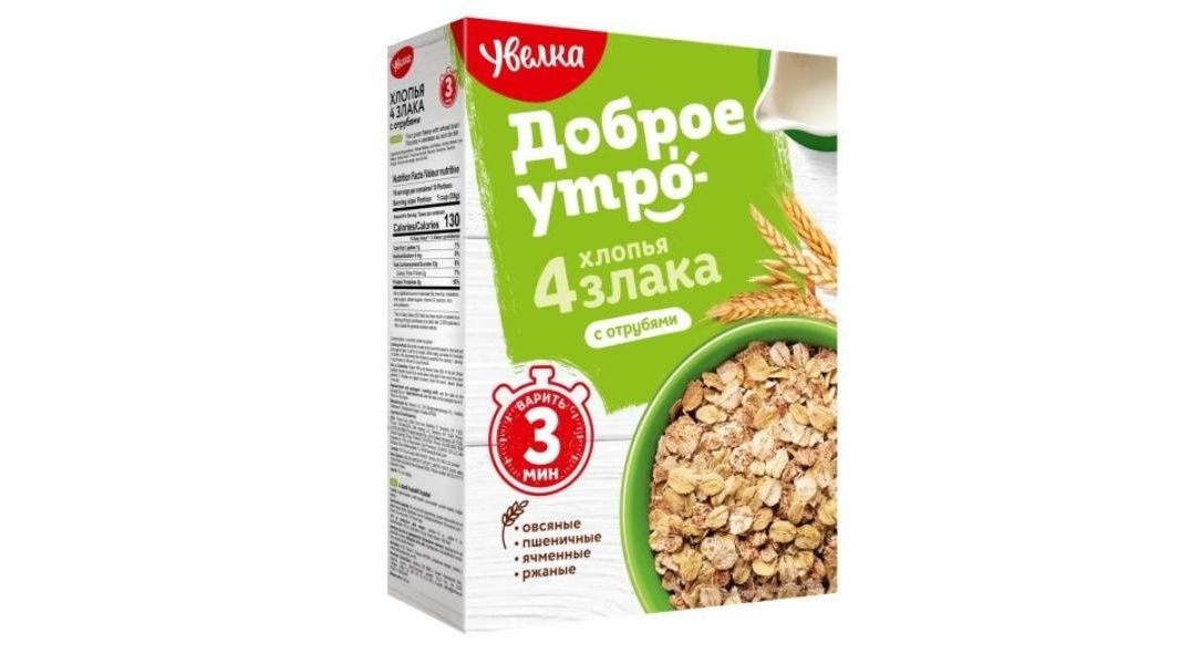 Хлопья УВЕЛКА 4 зерновые с пшеницей и отрубями 350г кор