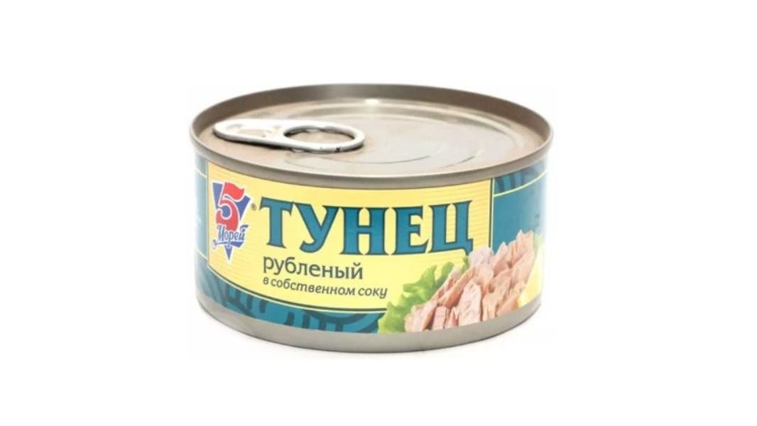 Тунец 5 морей рубленый в собственном соку 185г