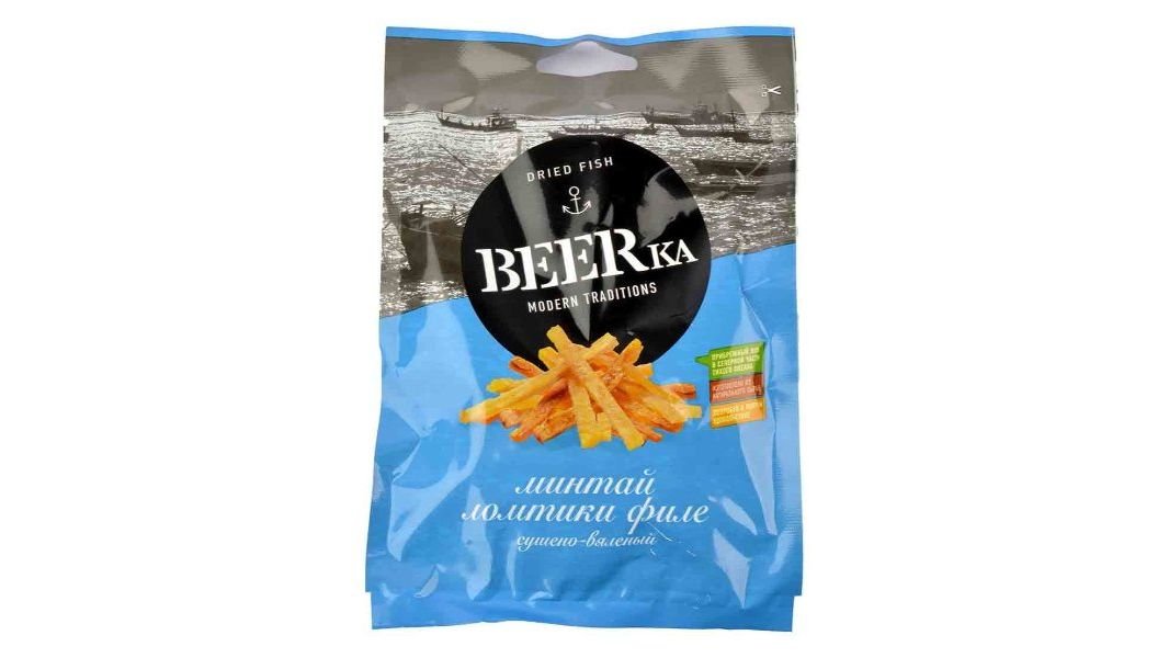 Рыбка BEERKA Минтай филе ломтики 25г м/у