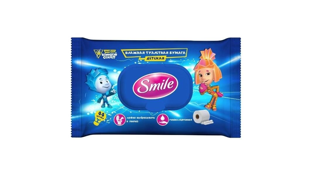 Влажная туалетная бумага Smile детская 44 шт
