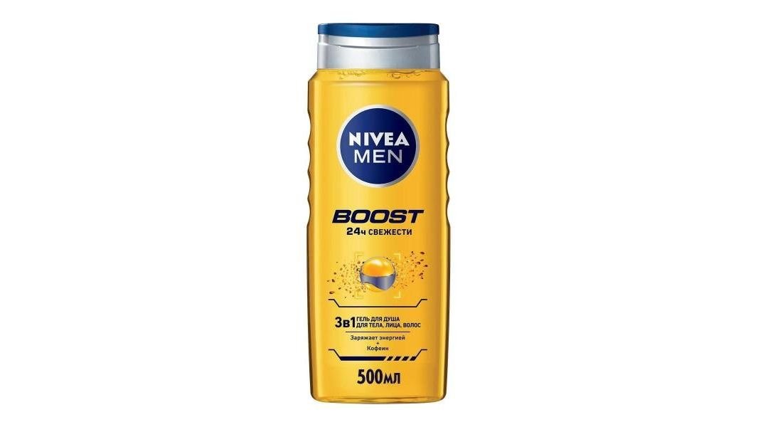 Гель для душа Nivea men boost 3в1 тела лица и волос 500 мл