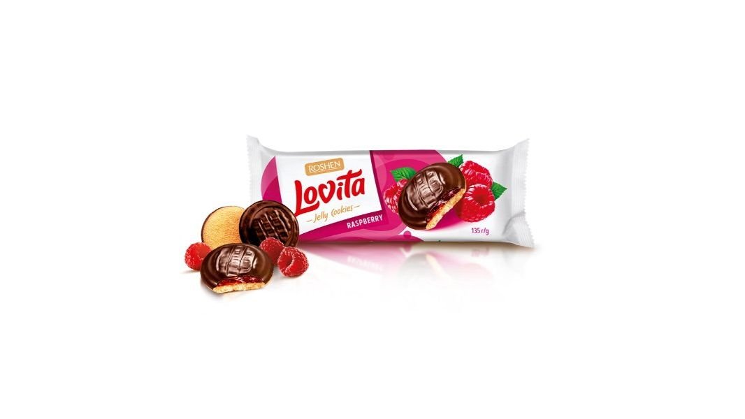 Сдобное печенье"Roshen"Lovita Jelly Cookies Малина 135 гр