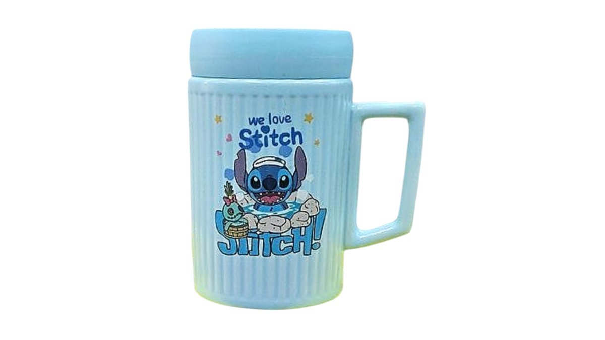Stitch ceramic cup with lid 2