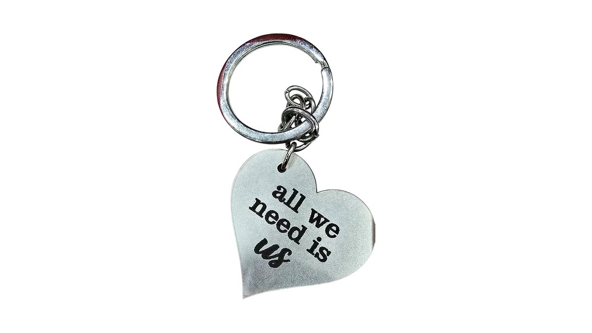 Wooden brelock all we need is us in a giftbox