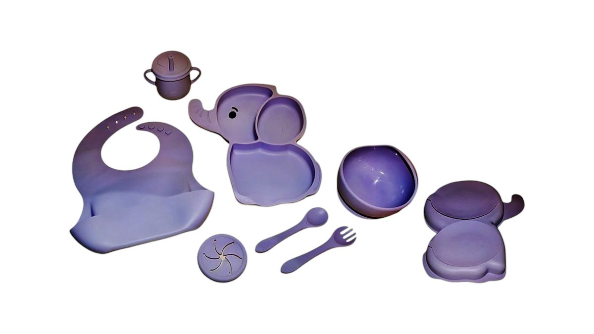 Silicone dinner plate set elephant purple