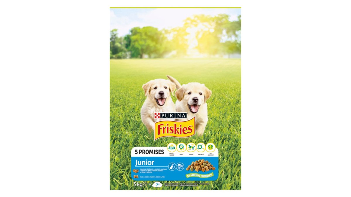 Friskies Junior s kuraťom a zeleninou s mliekom, 3 kg