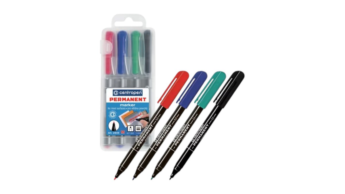 Centropen 2846 Permanentný popisovač, tenký, balenie 4 farieb, 4 ks