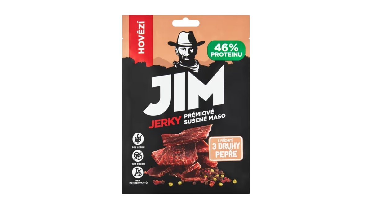 Jim Jerky Sušené mäso, hovädzie 3 korenia, 23 g