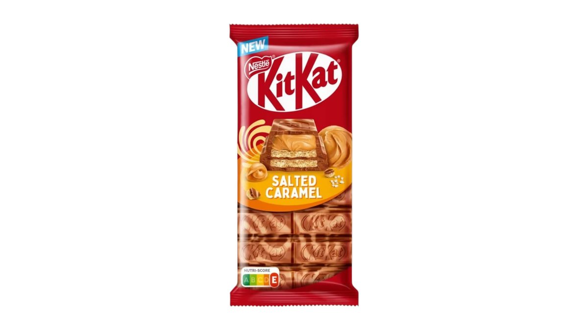 KitKat tabuľka slaný karamel s mliečnou čokoládou, bielou polevou s náplňou zo slaného karamelu, 99 g