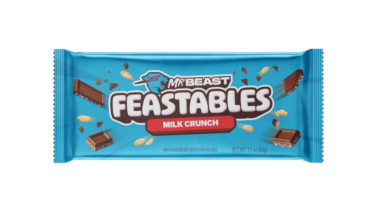 MrBeast Feastables Crunch mliečna čokoláda s pufovanou ryžou, 60 g