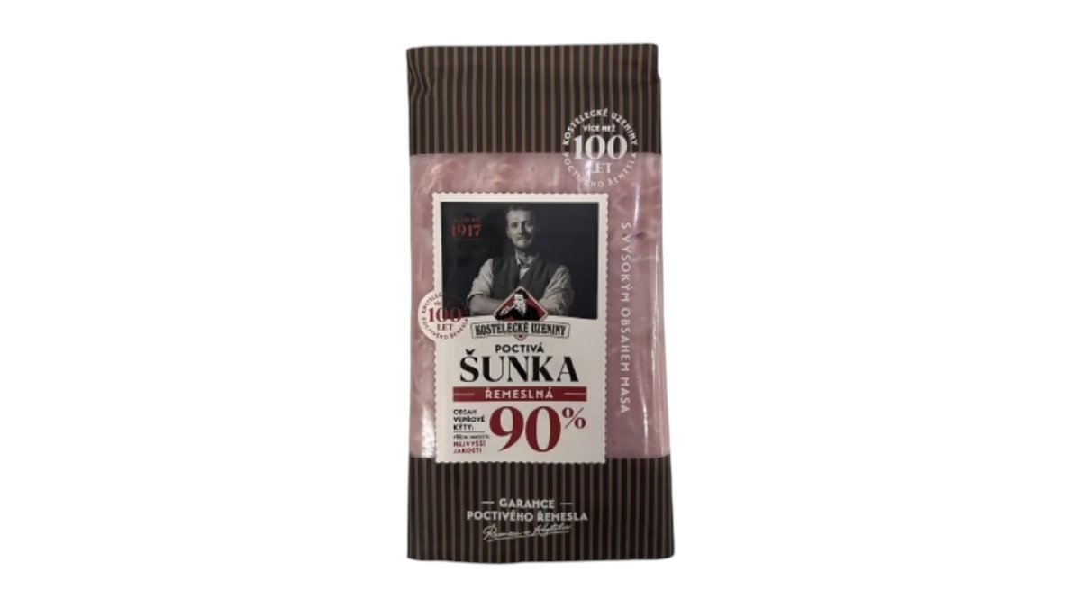 Kostelecká Poctivá remeselná šunka 90%, 100 g