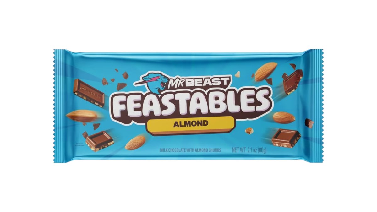 MrBeast Feastables Almond mliečna čokoláda s kúskami mandlí, 60 g