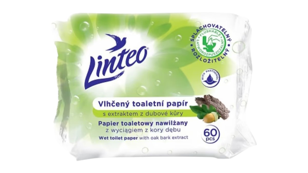 Linteo Vlhčený toaletný papier s extractom z dubovej kôry, 60 ks