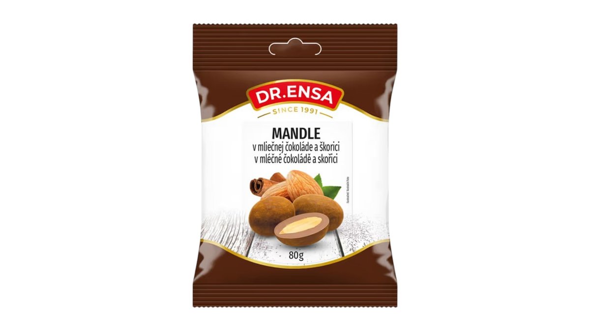 Dr. Ensa Mandle v mliečnej čokoláde a škorici, 80 g