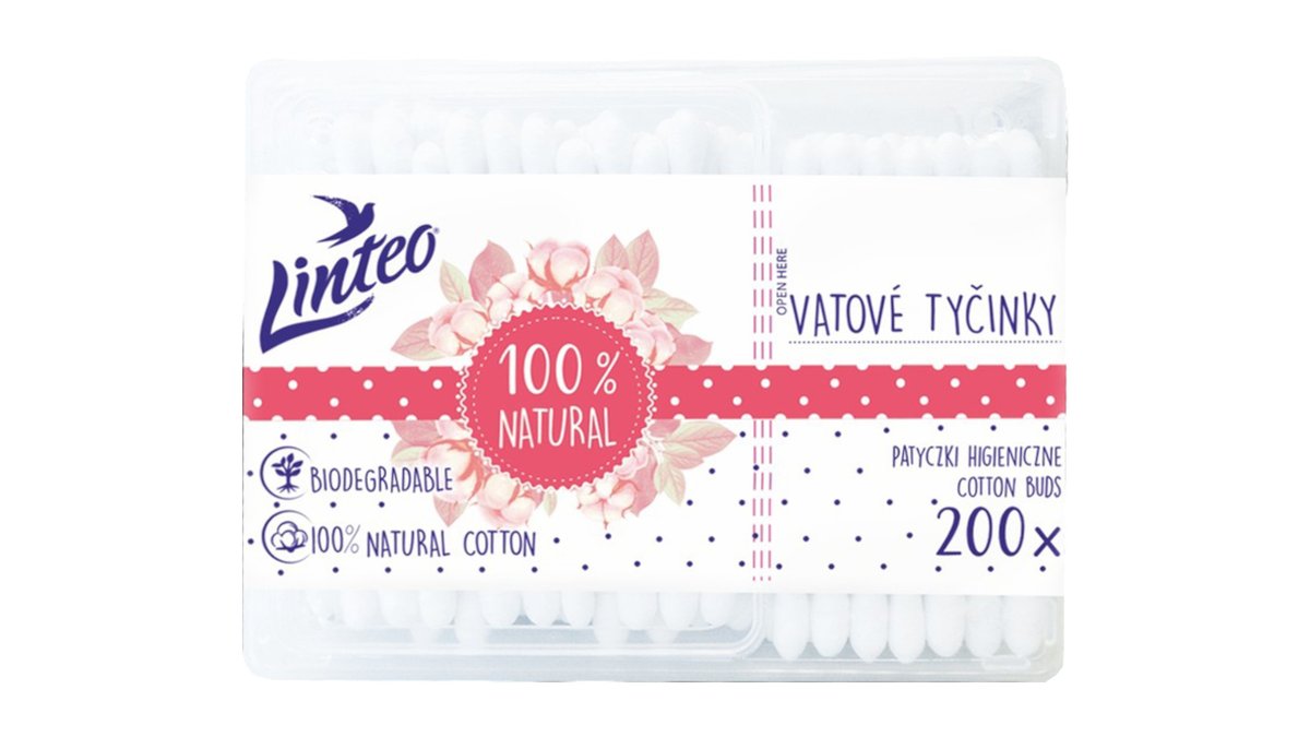 Linteo Vatové tyčinky papierové, 200 ks
