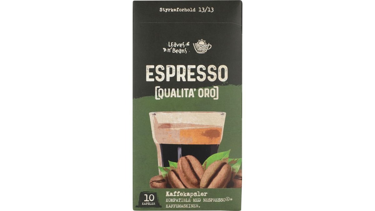 Kaffekapsler Qualita Oro Espresso, Leaves n' Beans 10 stk.