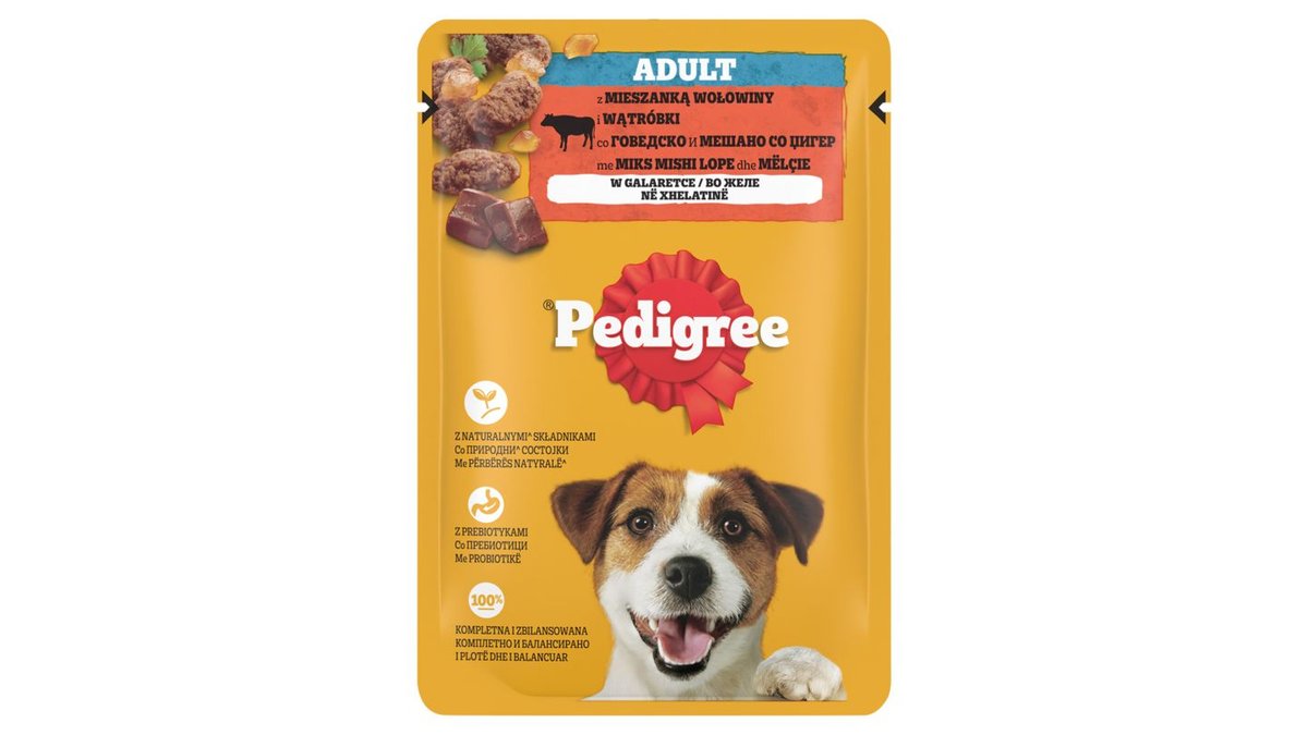 Pedigree Mokra karma dla dorosłych psów z mieszanką wołowiny i wątróbki w galaretce 100 g