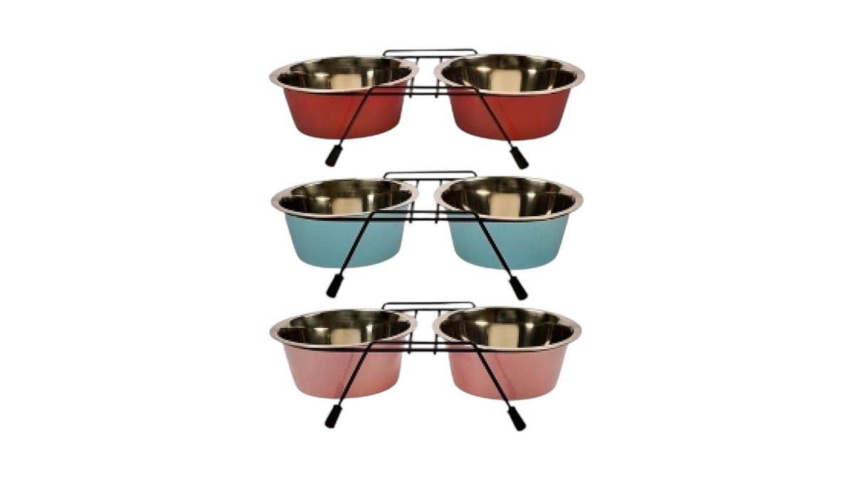 Twin feeder stand with 2 colored bowls (Assorted colors)