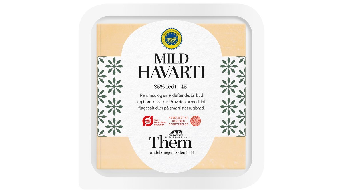 Ost i skiver Havarti mild 45+ øko. Them