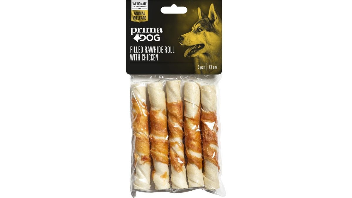 PrimaDog Tuggrulle Kyckling Fylld 5-pack, 13 cm