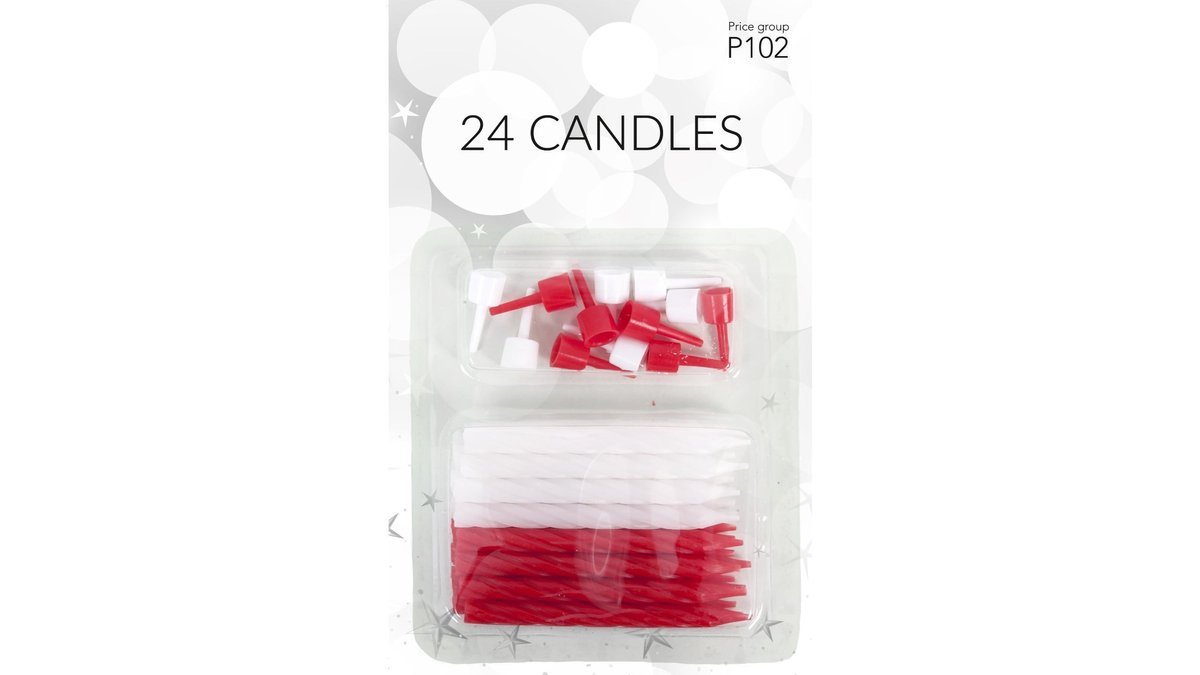 Kagelys rød & hvid m. holdere, Happy Party