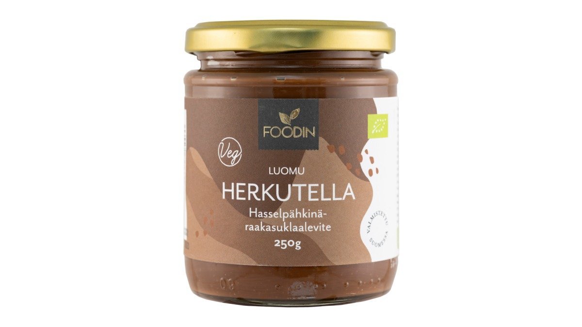Foodin Herkkuisa Hasselpähkinä-raakasuklaalevite, luomu 250g