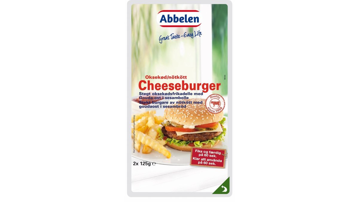 Cheeseburger af oksekød 2 stk. Abbelen