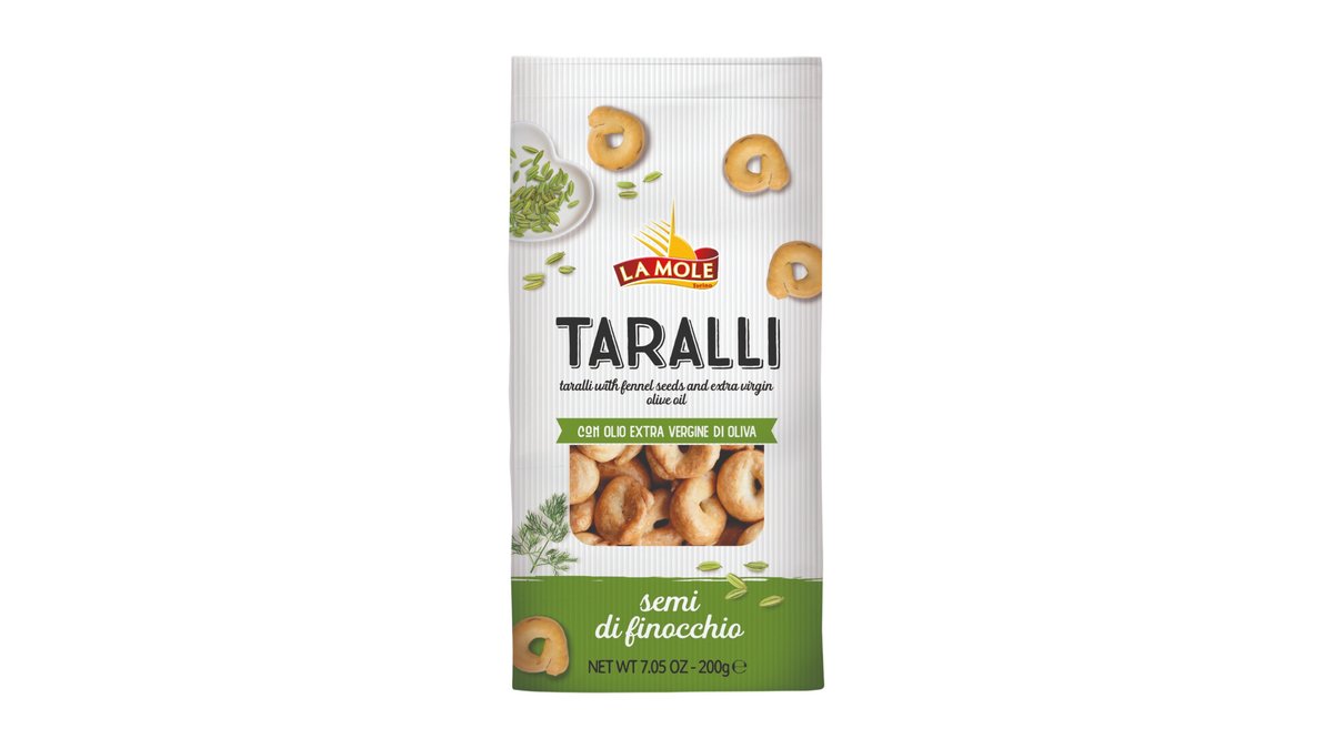 Taralli Al Semi di Finocchio Fennel typické slaný cracker so semienkami feniklu, s olivovým olejom a bielym vínom z juhu Talianska, 200 g