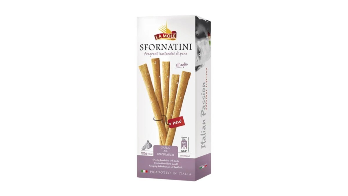 Grissini Sfornatini Aglio Garlic, typické slané crackery/tyčinky z Talianska, 120 g