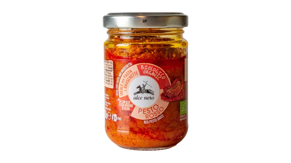 Alce Nero Organic Red pesto, so sušenými paradajkami, syrom Pecorino Romano a Parmiggiano reggiano, 130 g