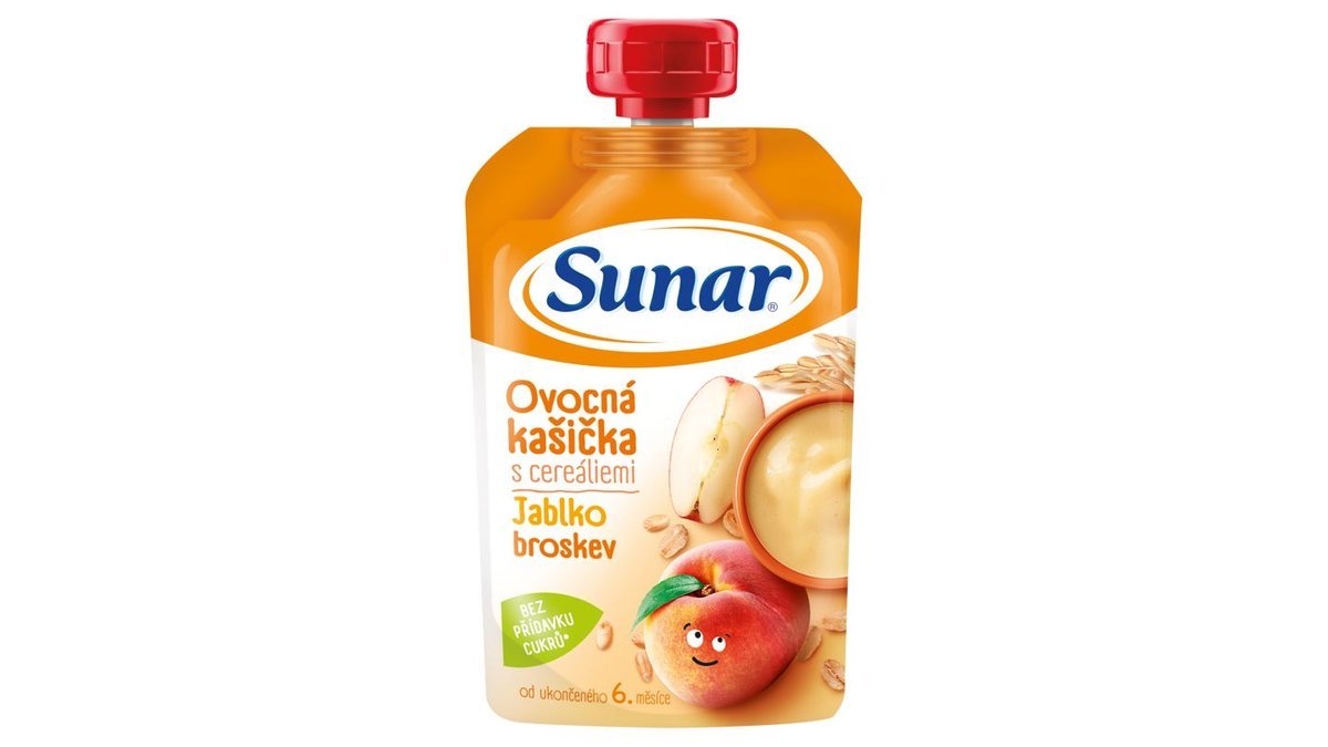 Sunar Ovocná kašička s cereáliemi jablko, broskev 120g